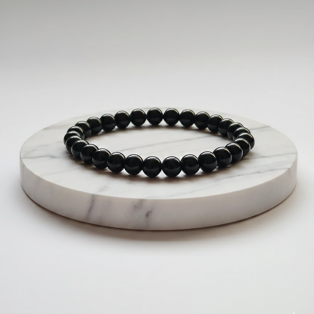 Black Tourmaline Natural Stone Bracelet | Certified Protective Crystal Jewelry