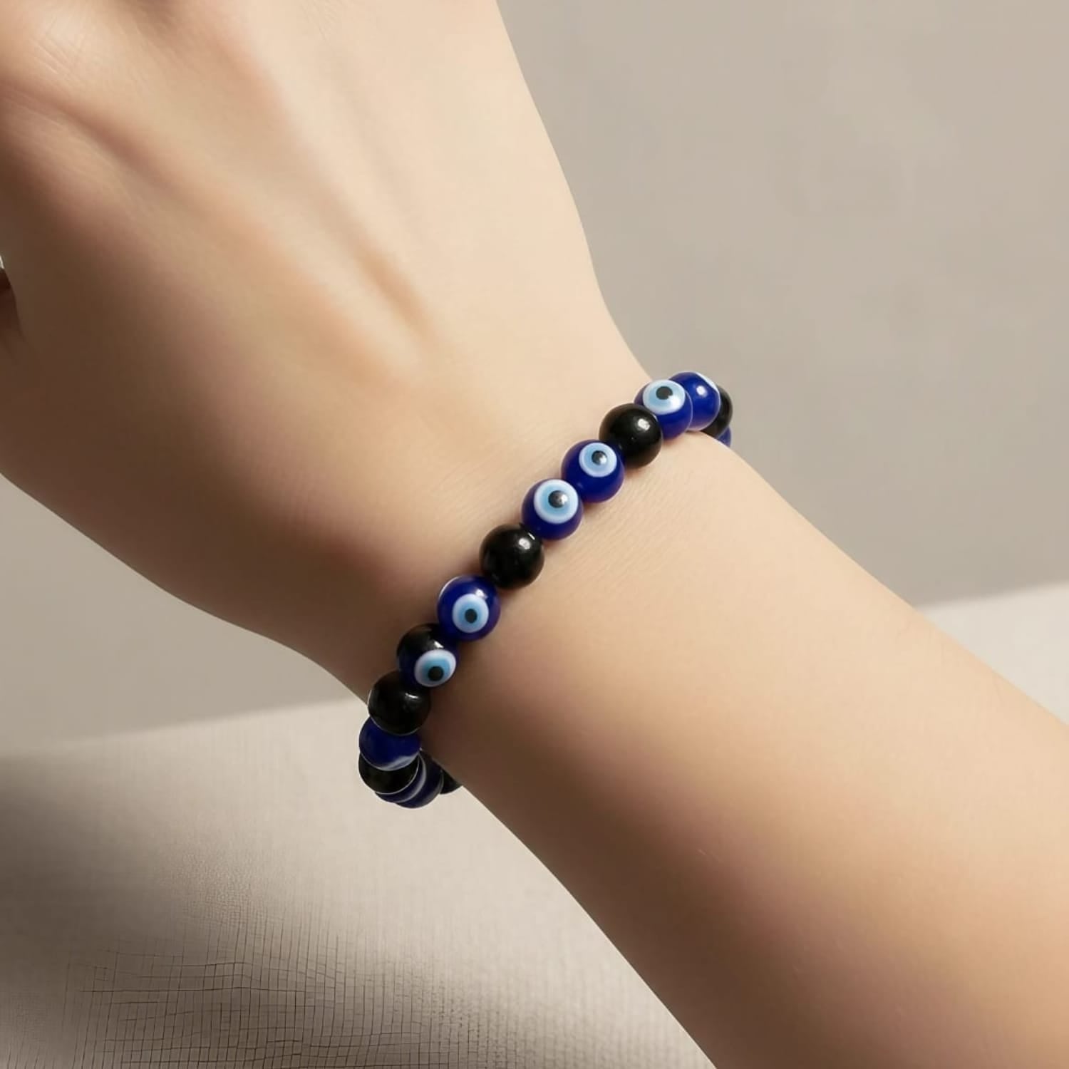 Black Tourmaline with Evil Eye Bracelet | Certified Protective Crystal Jewelry