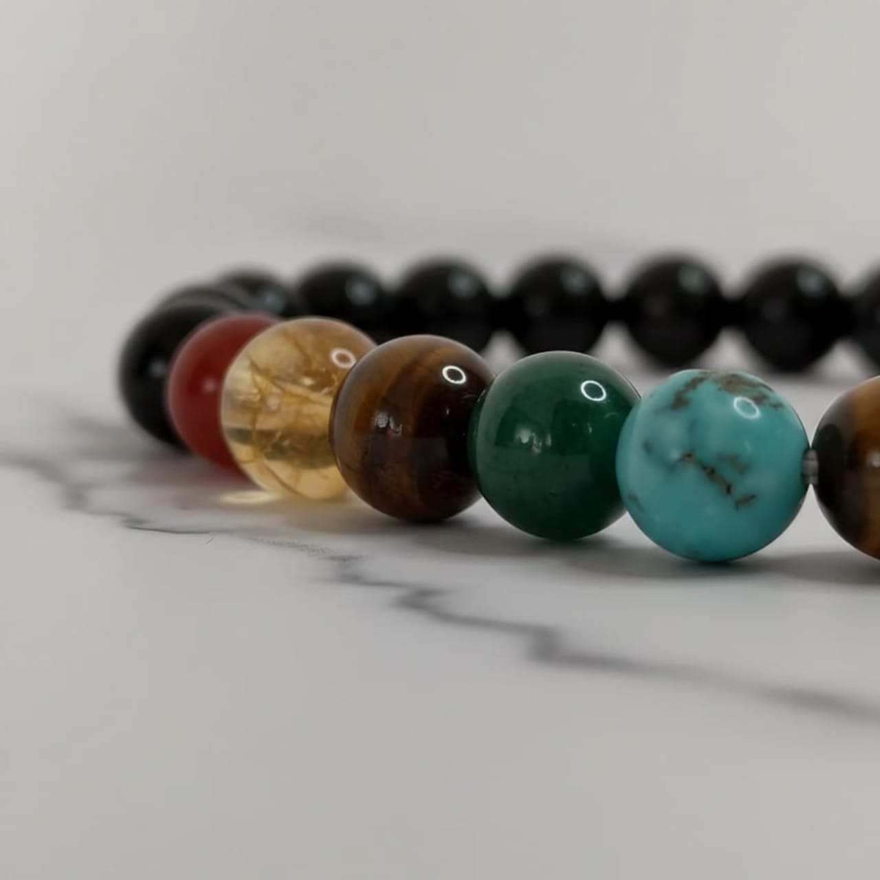 Black Tourmaline with Seven Chakra Bracelet | Certified Chakra Healing Crystal Jewelry