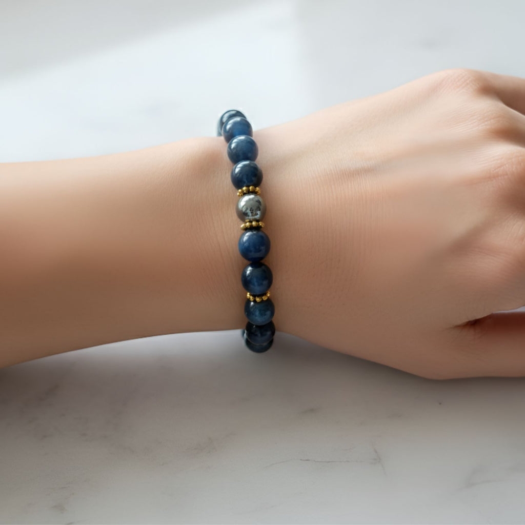 Blue Tiger Eye + Hematite + Black Tourmaline Bracelet | Certified Protective Crystal Jewelry