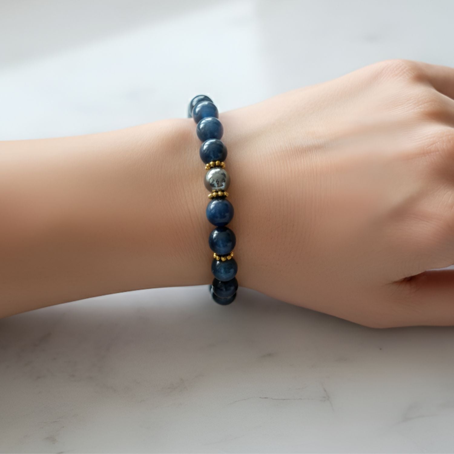 Blue Tiger Eye + Hematite + Black Tourmaline Bracelet | Certified Protective Crystal Jewelry