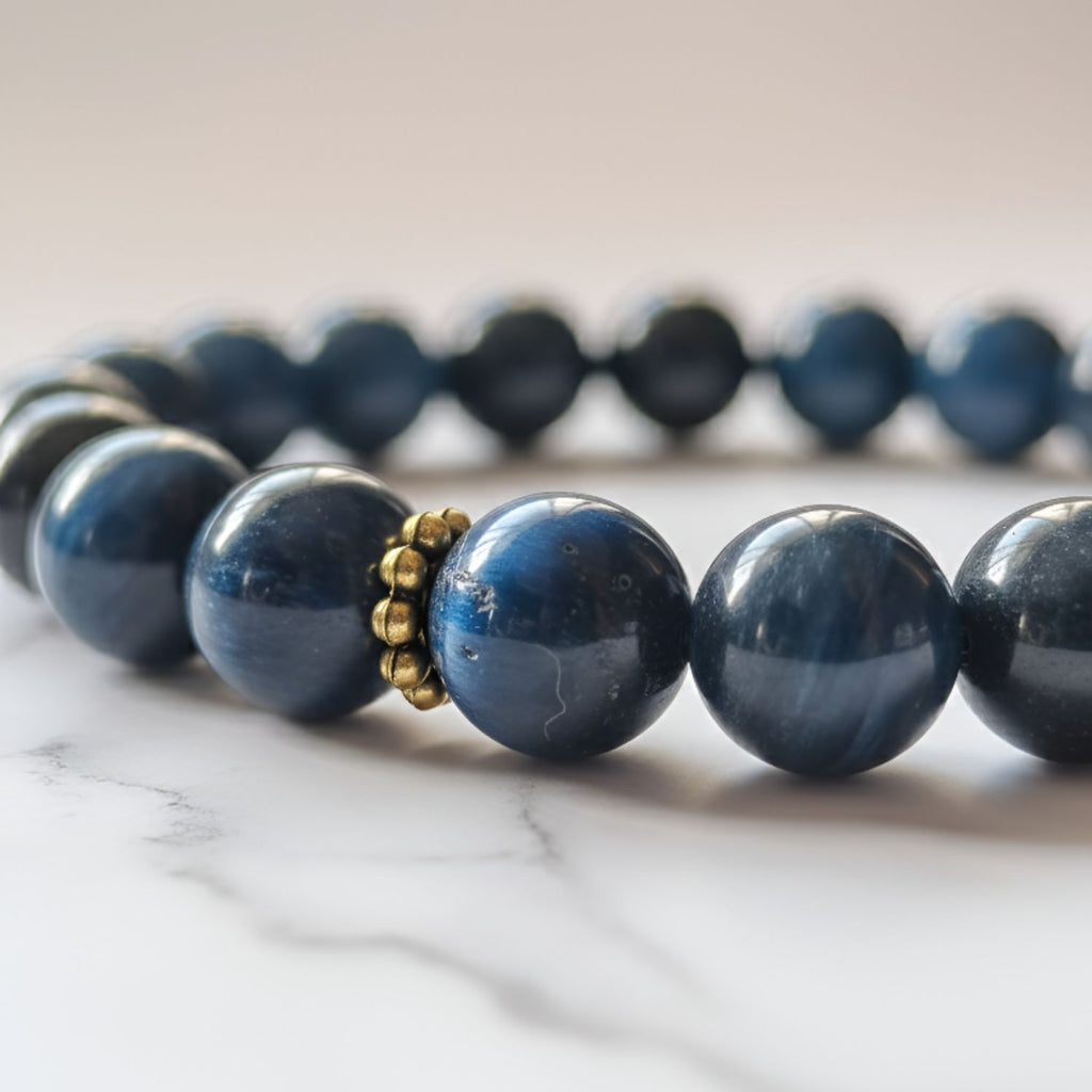 Blue Tiger Eye + Hematite + Black Tourmaline Bracelet | Certified Protective Crystal Jewelry