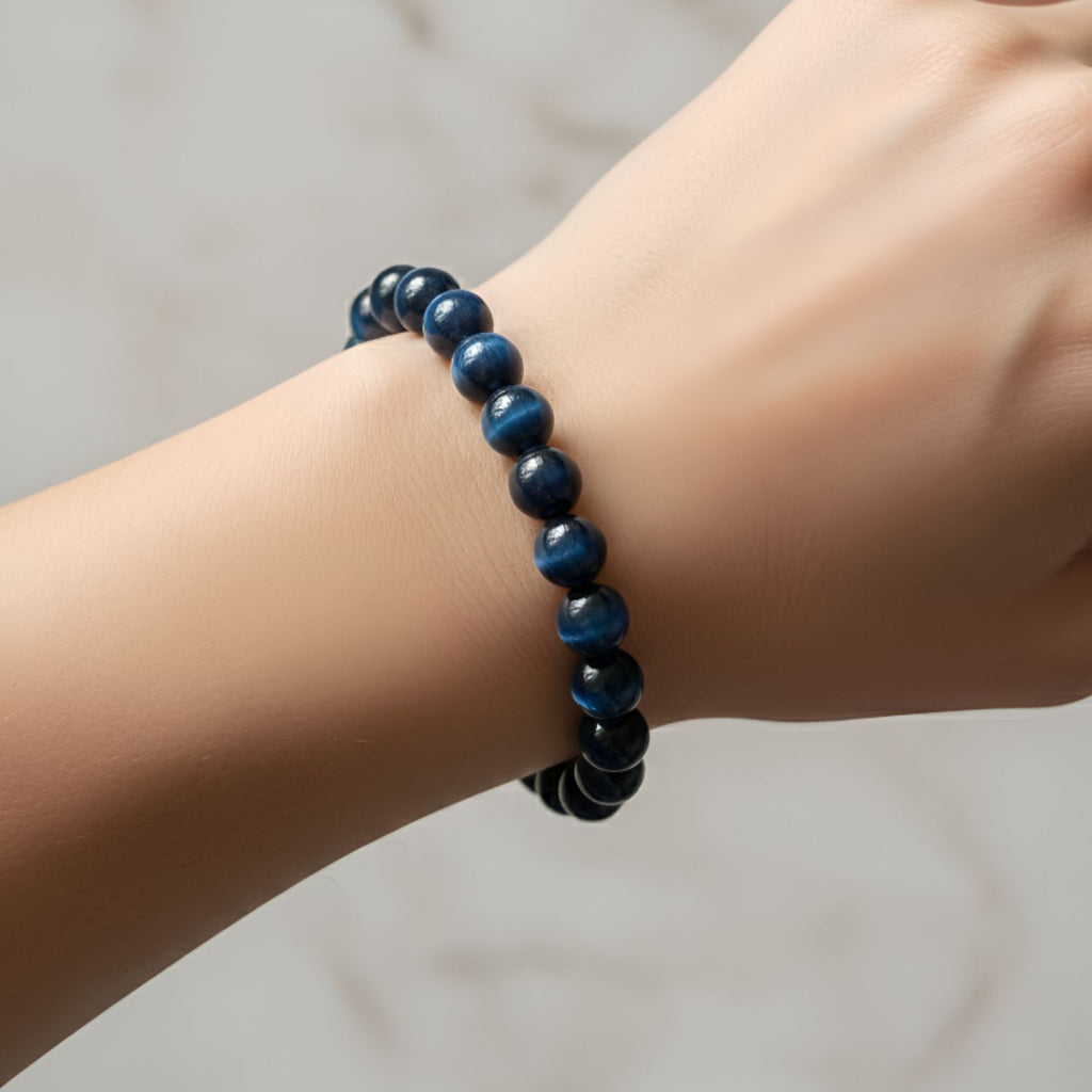 Blue Tiger Eye Natural Stone Bracelet | Certified Protective Crystal Jewelry