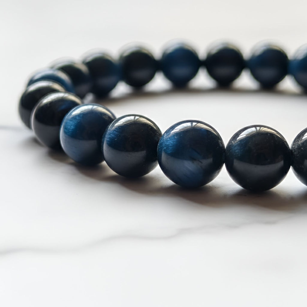 Blue Tiger Eye Natural Stone Bracelet | Certified Protective Crystal Jewelry
