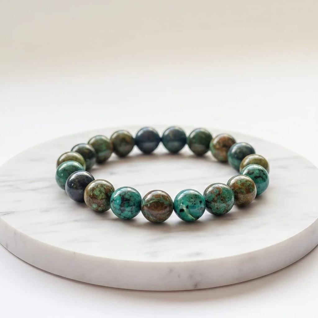 Bracelet en pierre naturelle de chrysocolle | Bijou en cristal apaisant certifié