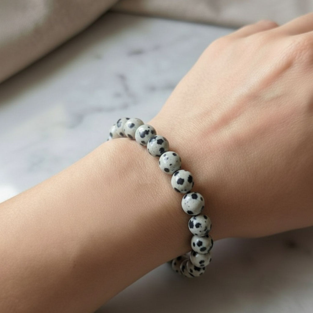 Bracelet en jaspe dalmatien naturel | Bijou en cristal d'ancrage certifié