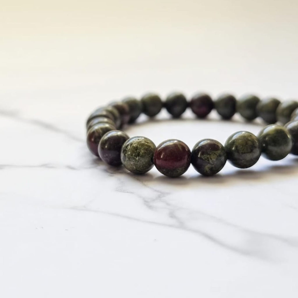 Bracelet en pierre naturelle de jaspe dragon | Bijou en cristal certifié pour la force et l'ancrage