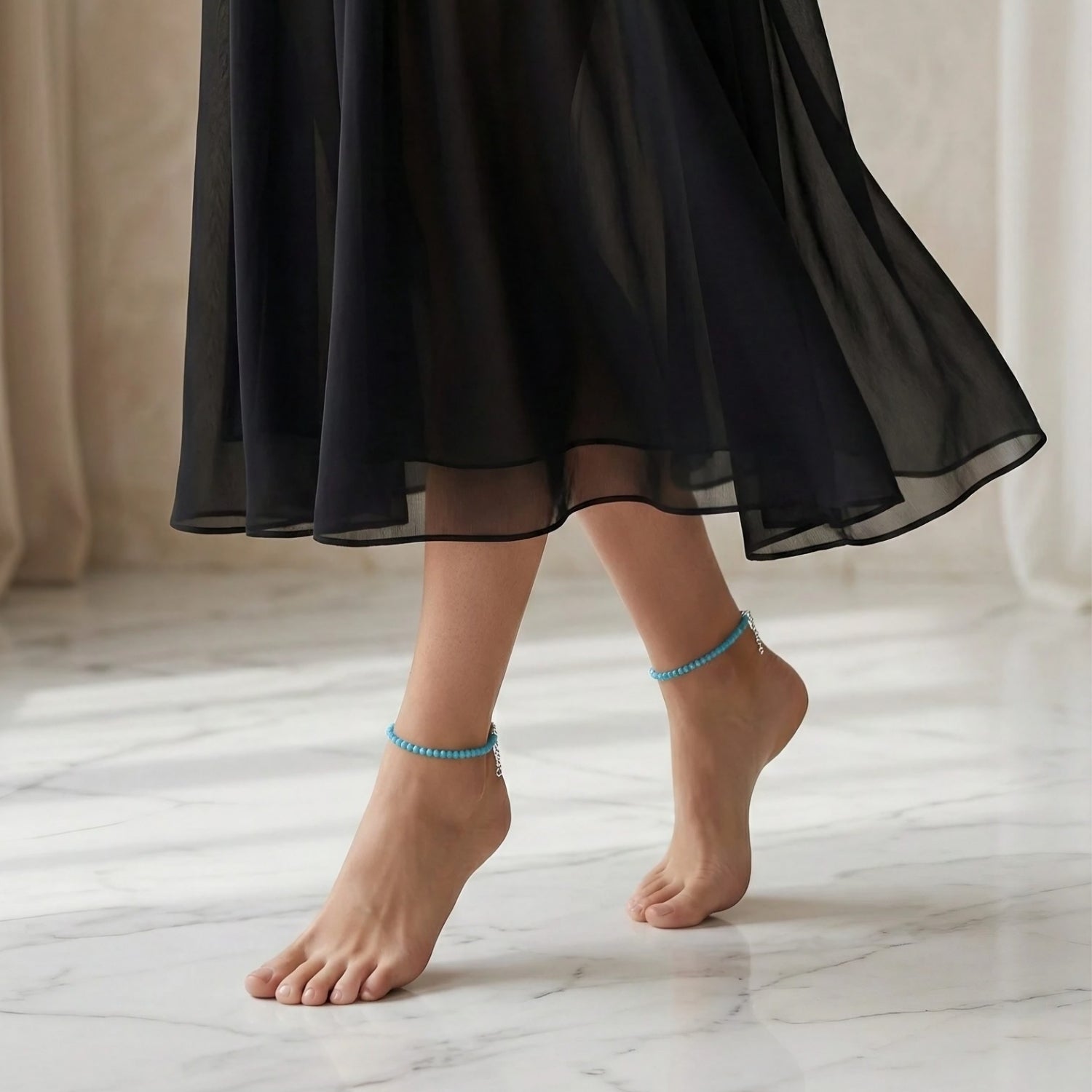 Firoza (Turquoise) Natural Stone Anklet | Certified Healing Crystal Jewelry