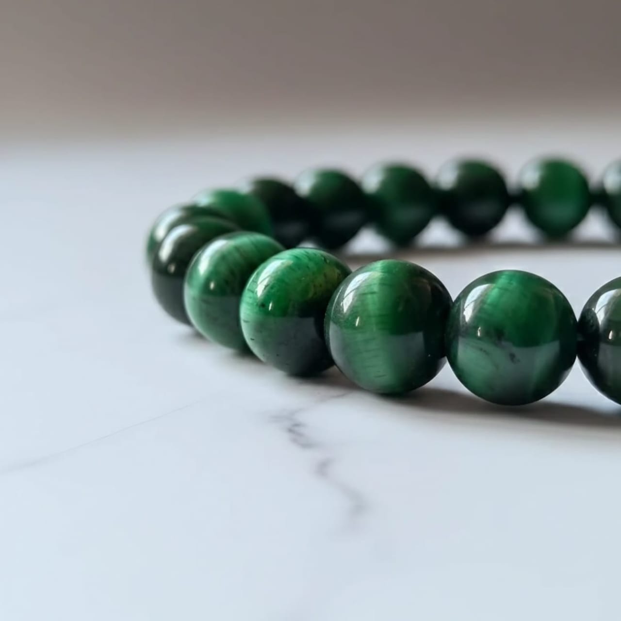 Green Tiger Eye Natural Stone Bracelet | Certified Green Protection Crystal Jewelry