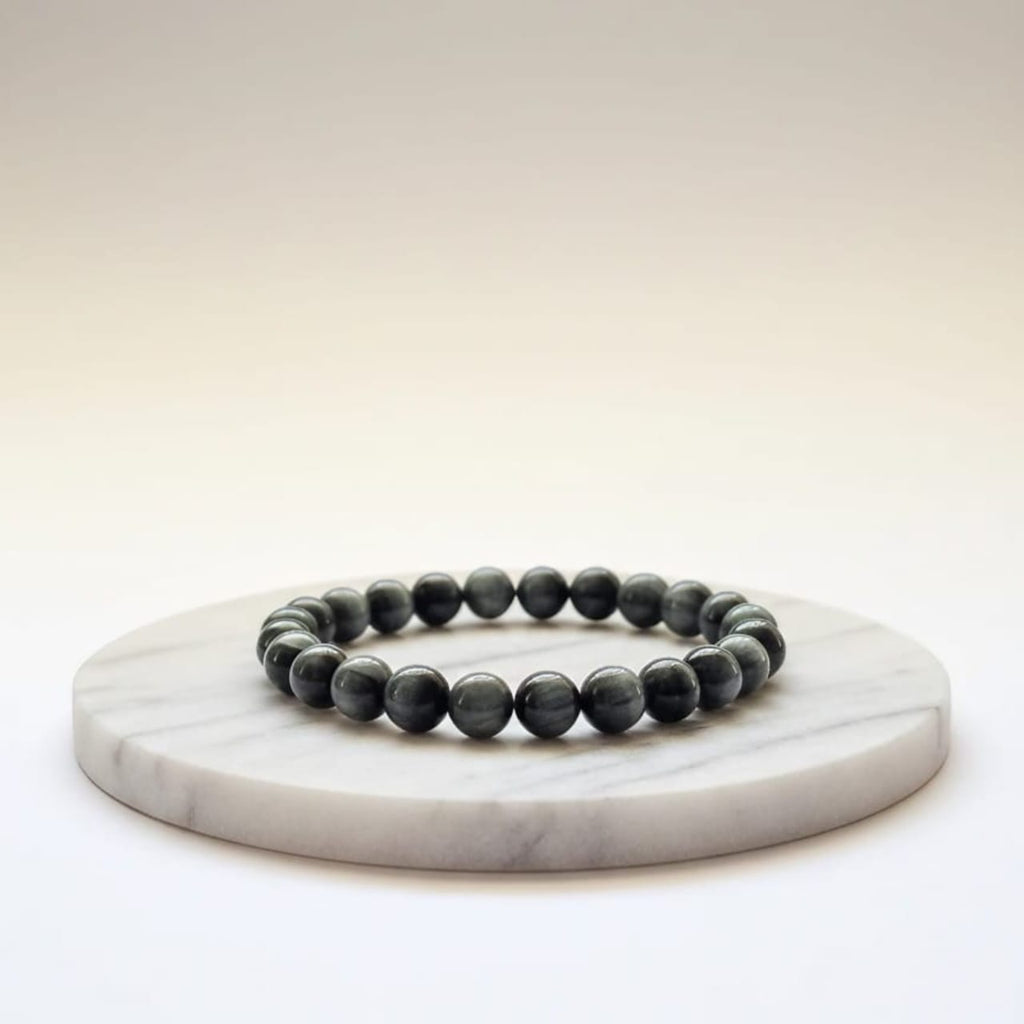 Grey Cat’s Eye Natural Stone Bracelet | Certified Grey Intuition & Protection Crystal Jewelry