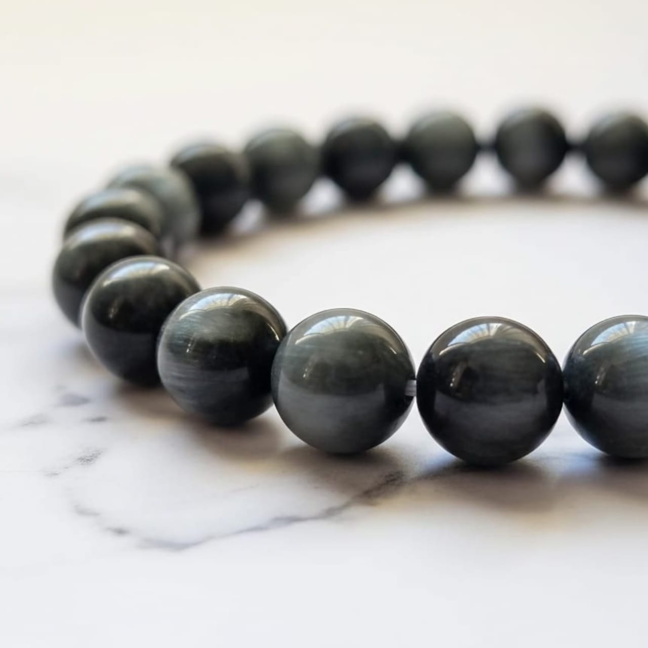 Grey Cat’s Eye Natural Stone Bracelet | Certified Grey Intuition & Protection Crystal Jewelry