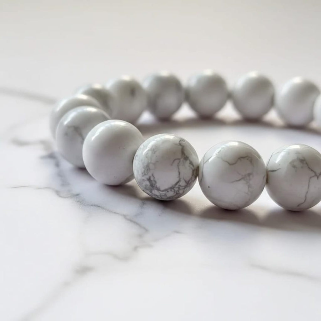 Bracelet en pierre naturelle d'howlite | Bijou en cristal blanc certifié, apaisant et anti-stress