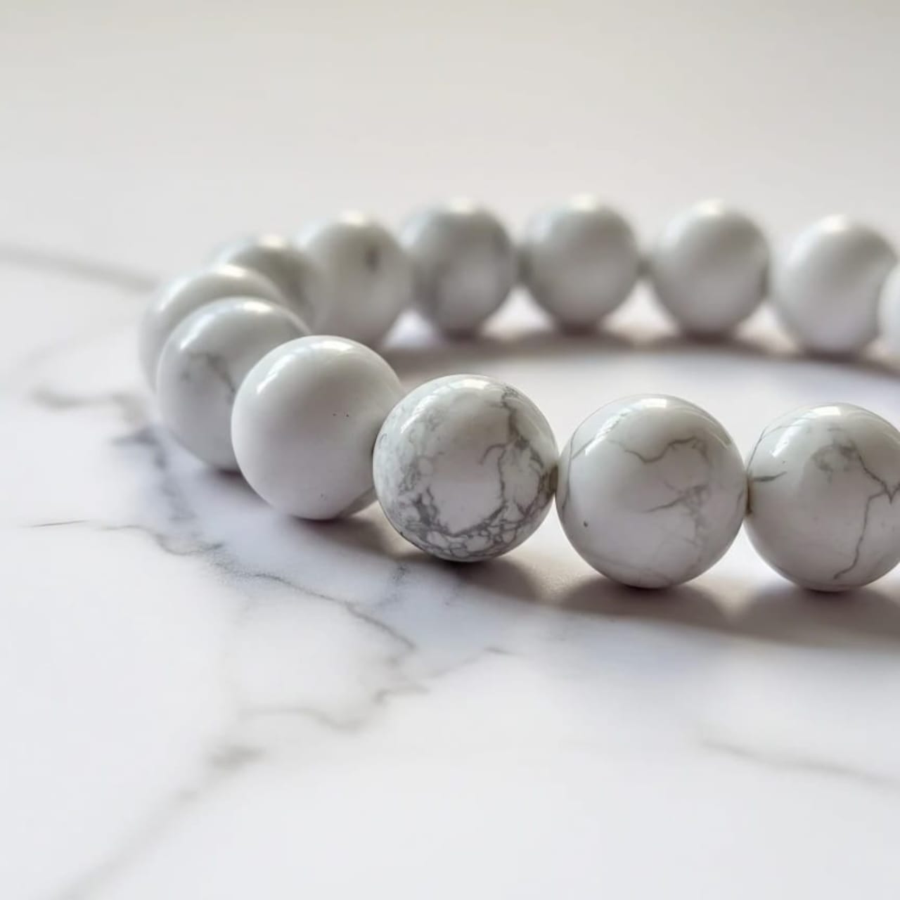 Howlite Natural Stone Bracelet | Certified White Calm & Stress Relief Crystal Jewelry
