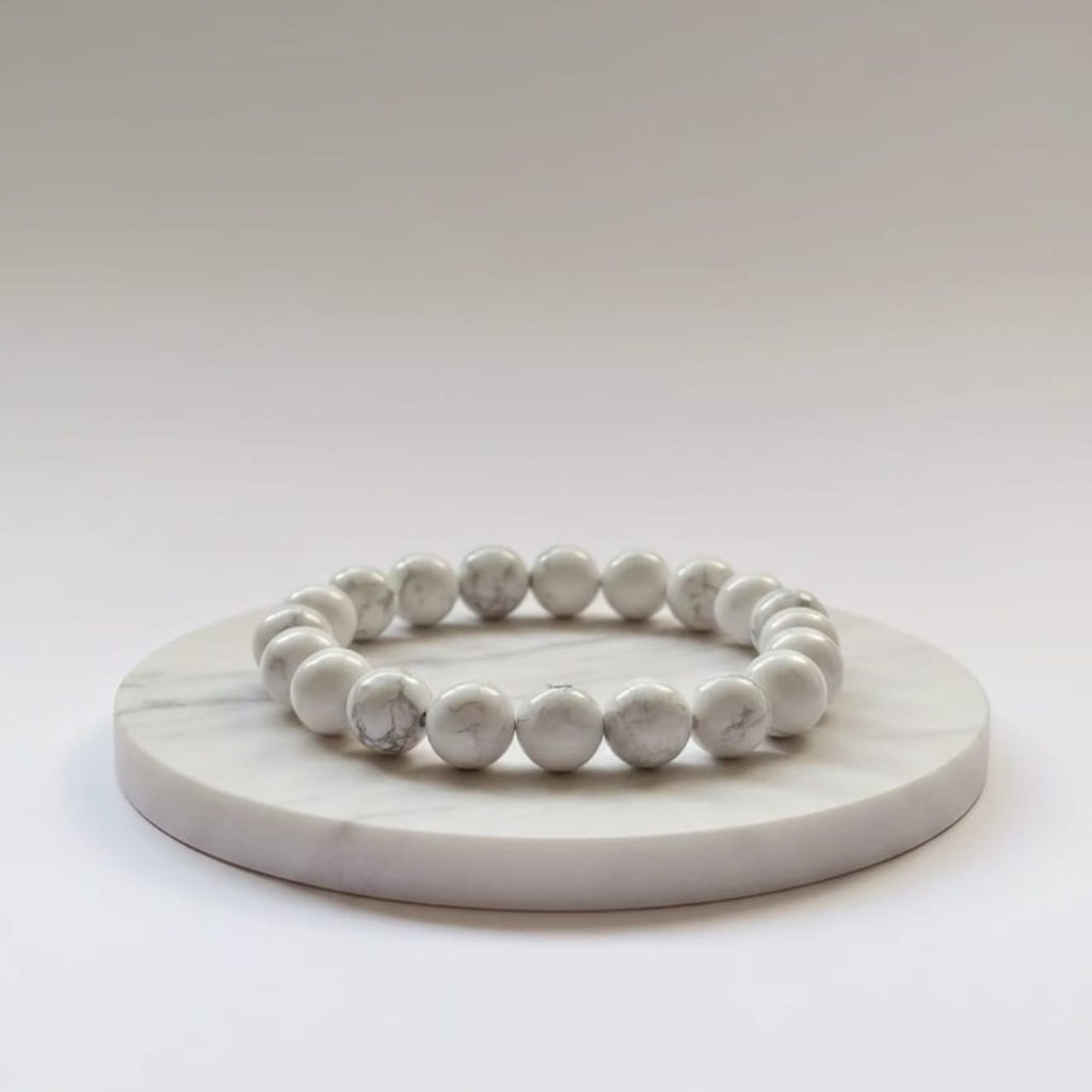 Bracelet en pierre naturelle d'howlite | Bijou en cristal blanc certifié, apaisant et anti-stress