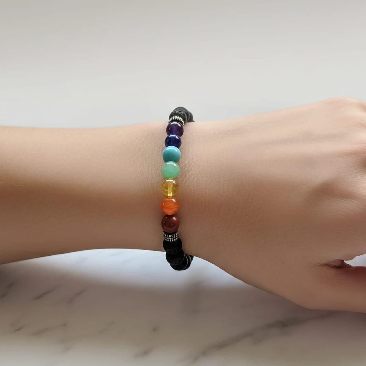 Lava Stone with 7 Chakra Natural Stone Bracelet | Certified Chakra Balancing & Grounding Crystal Jewelry