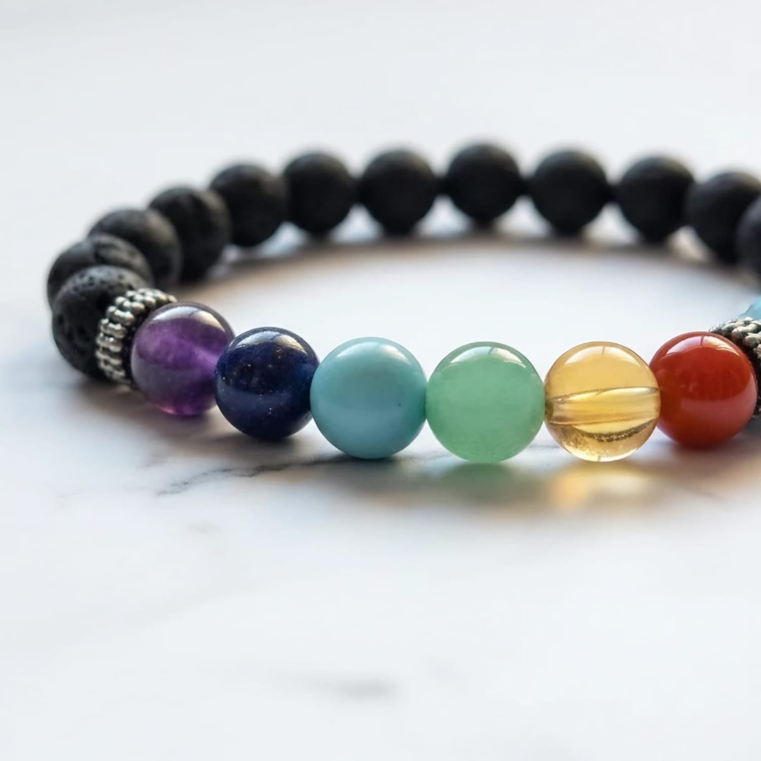 Lava Stone with 7 Chakra Natural Stone Bracelet | Certified Chakra Balancing & Grounding Crystal Jewelry