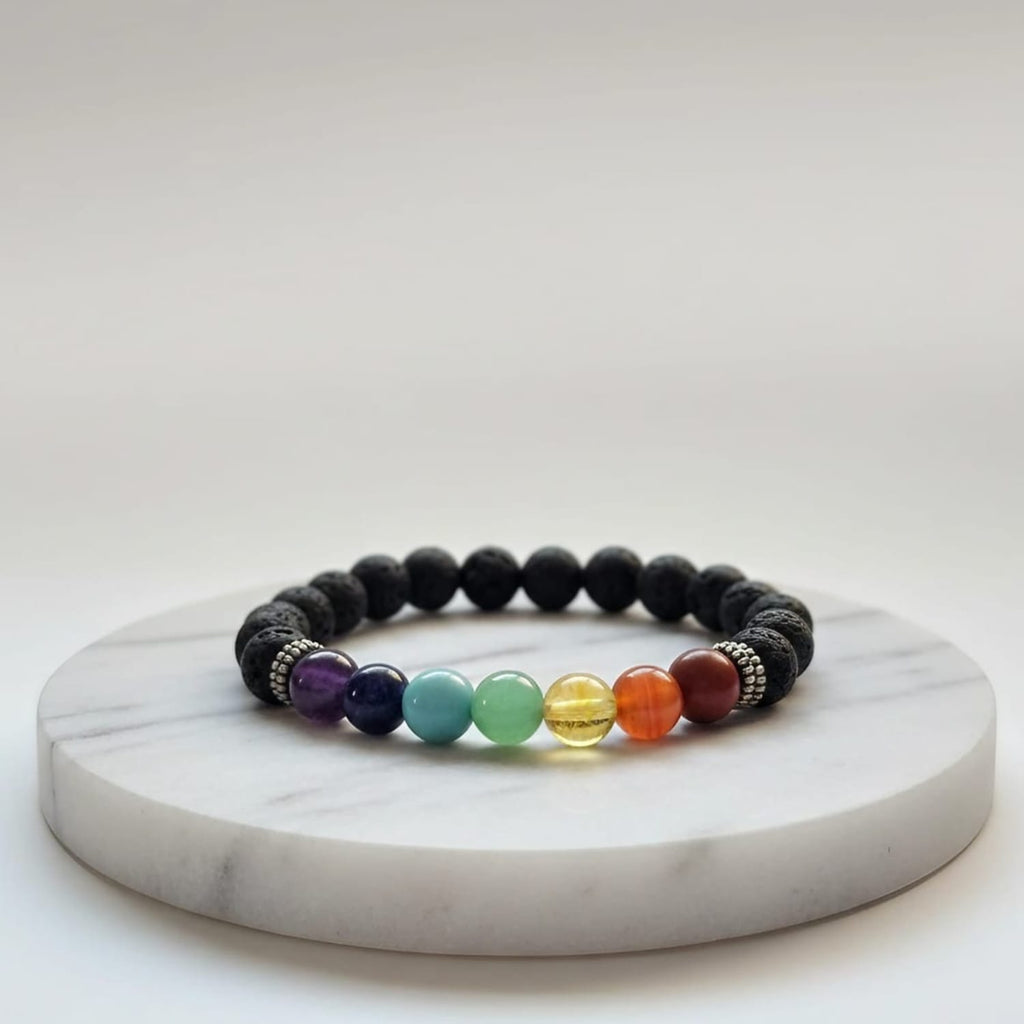 Lava Stone with 7 Chakra Natural Stone Bracelet | Certified Chakra Balancing & Grounding Crystal Jewelry