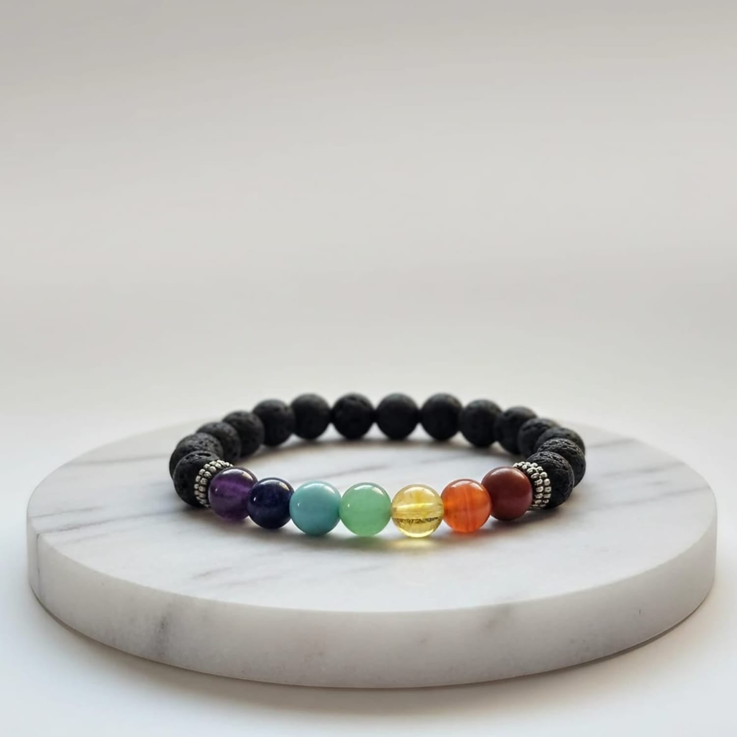 Lava Stone with 7 Chakra Natural Stone Bracelet | Certified Chakra Balancing & Grounding Crystal Jewelry