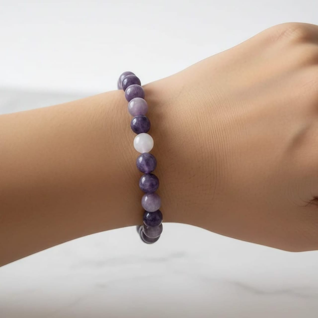 Lepidolite Natural Stone Bracelet | Certified Emotional Balance & Calm Crystal Jewelry