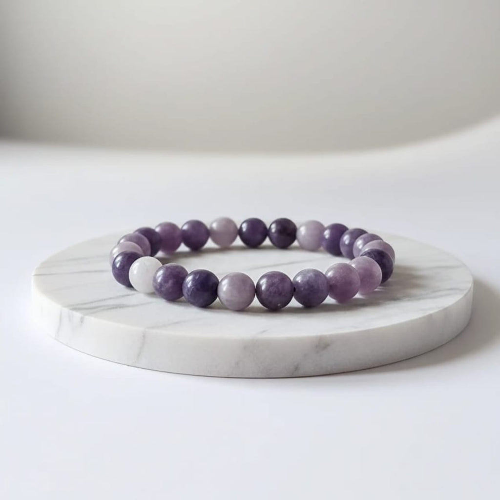 Bracelet en pierre naturelle de lépidolite | Bijou en cristal certifié pour l'équilibre émotionnel et la sérénité