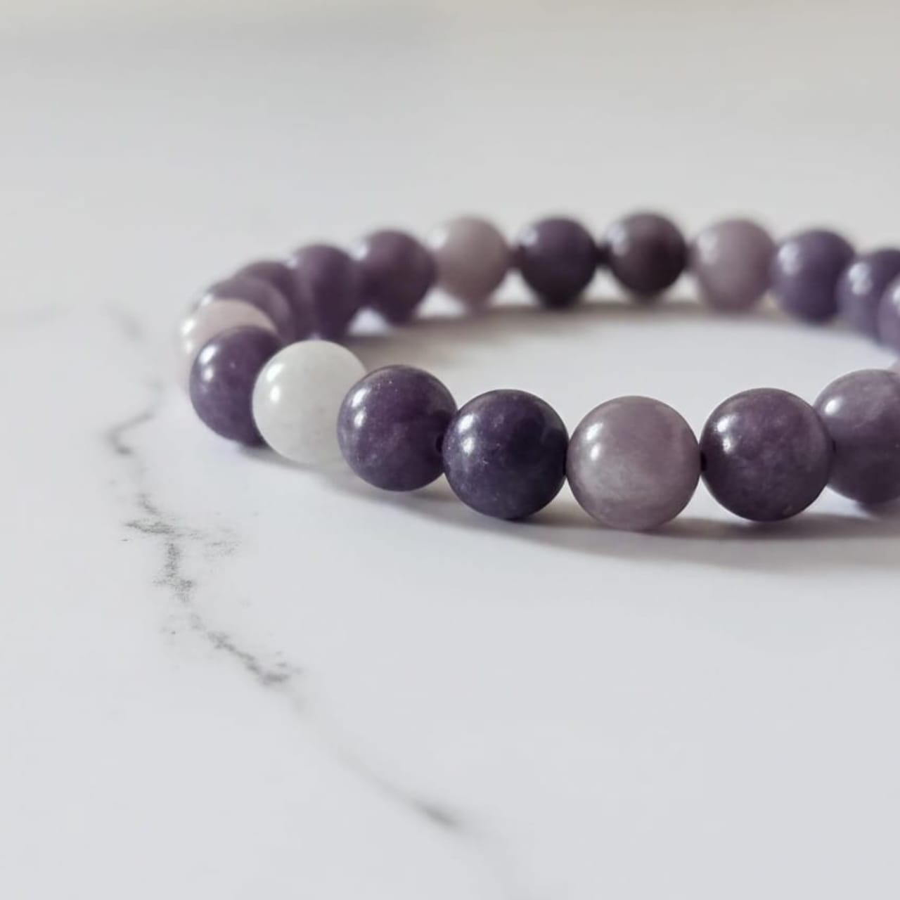 Lepidolite Natural Stone Bracelet | Certified Emotional Balance & Calm Crystal Jewelry