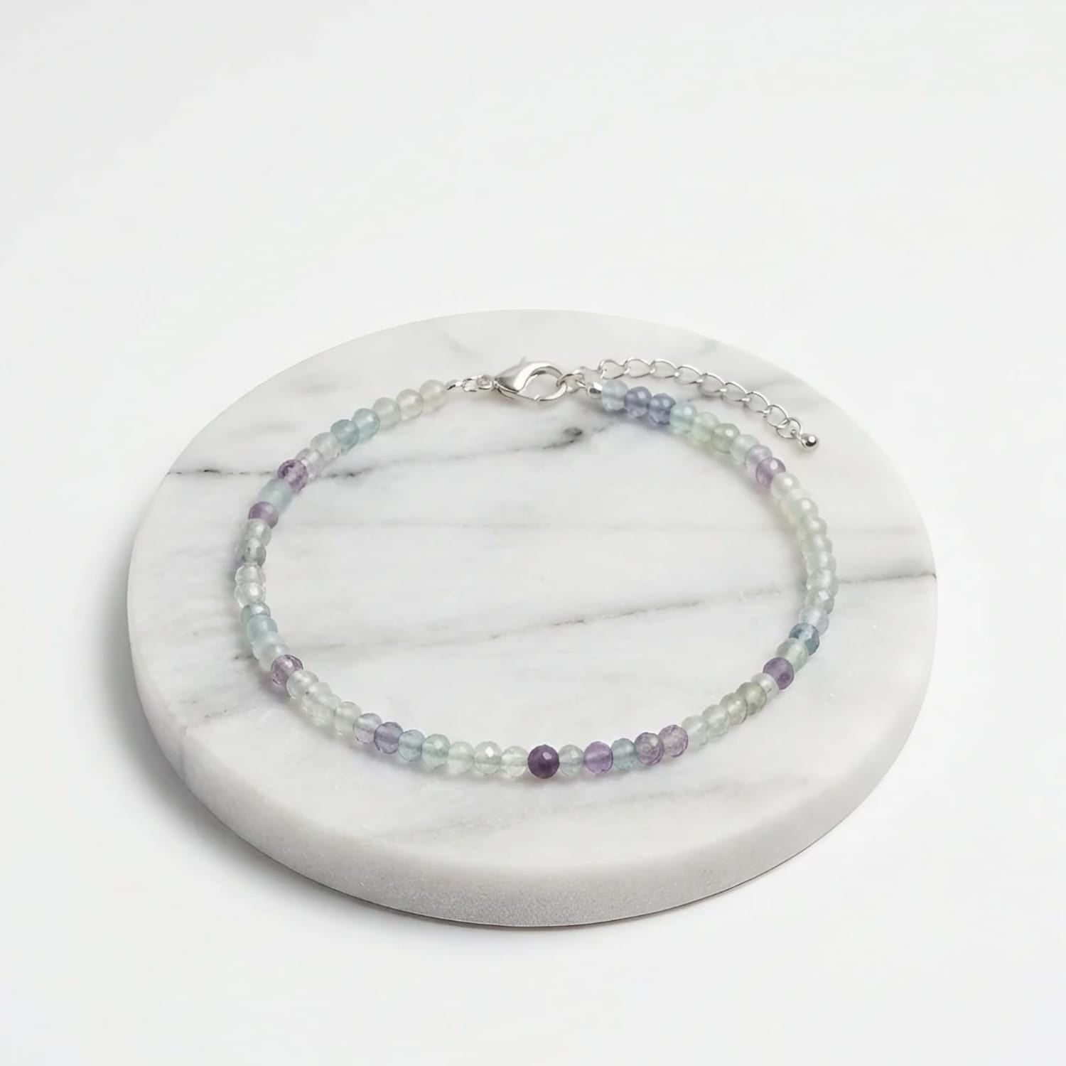 Multi Fluorite Natural Stone Anklet Certified Healing Crystal Jewelry