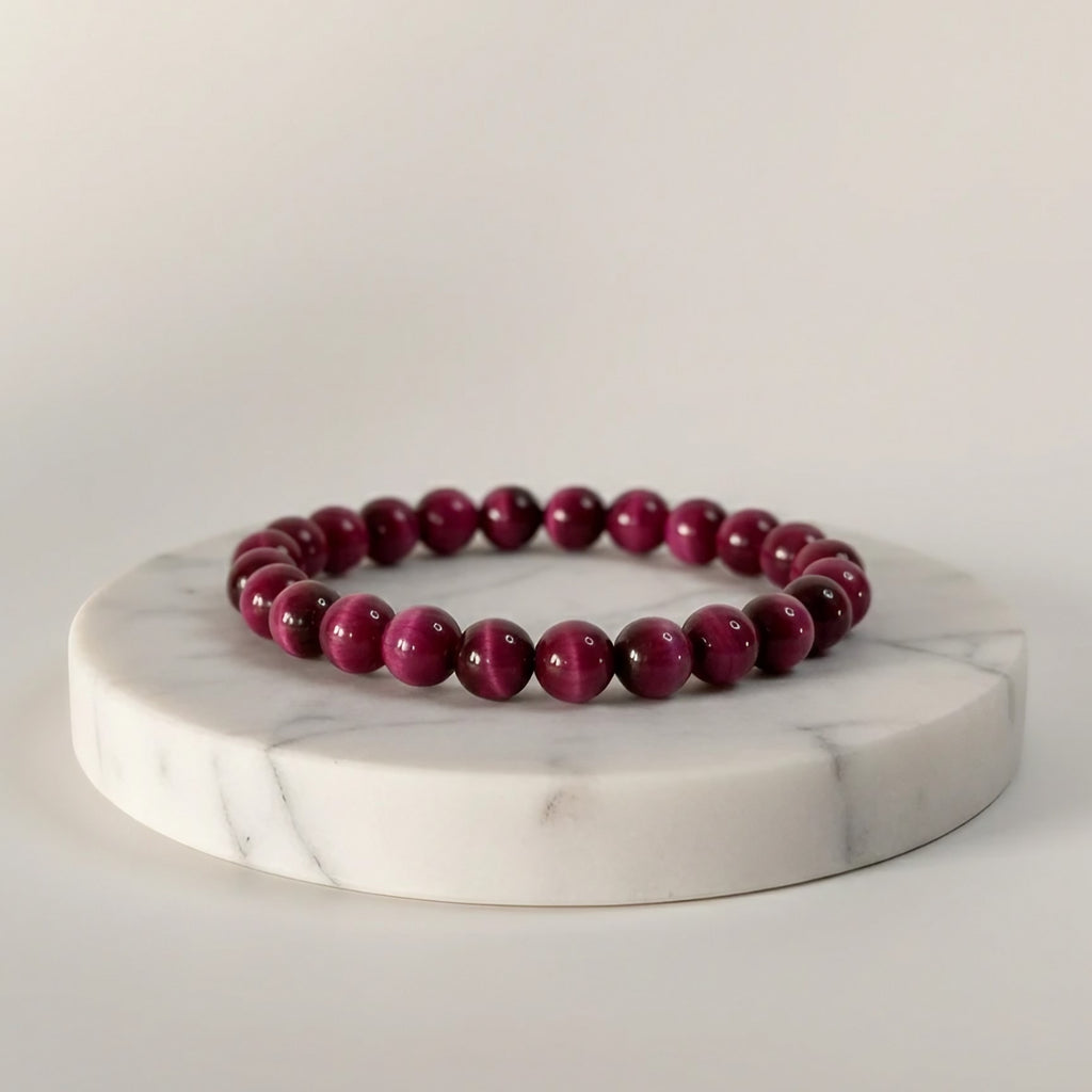 Pulsera de Piedra Natural Ojo de Tigre Rosa Joyería de Cristales Certificada de Sanación Rosa-Marrón