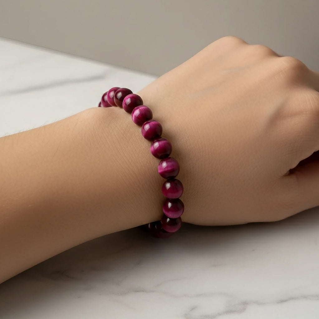 Pulsera de Piedra Natural Ojo de Tigre Rosa Joyería de Cristales Certificada de Sanación Rosa-Marrón