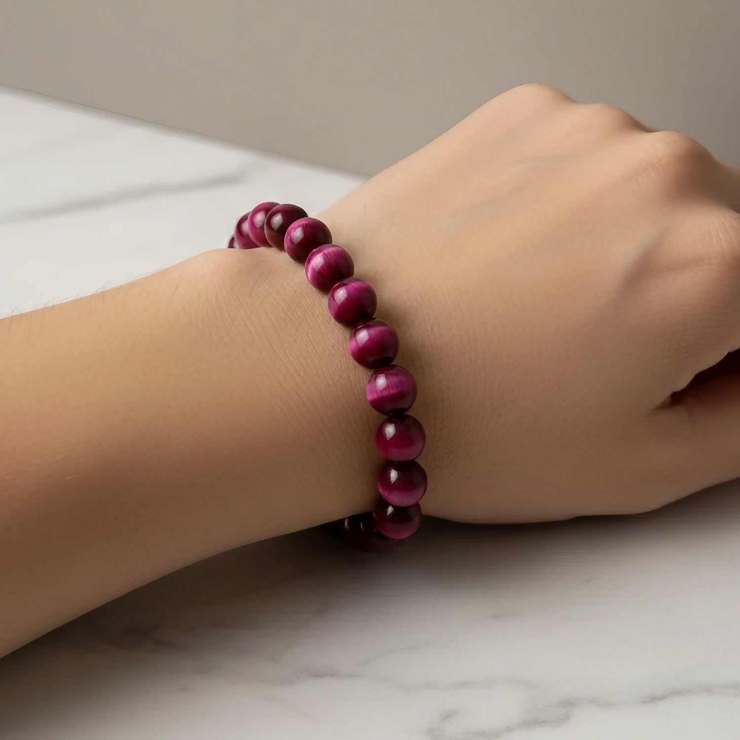 Pink Tiger Eye Natural Stone Bracelet Certified Pink-Brown Healing Crystal Jewelry