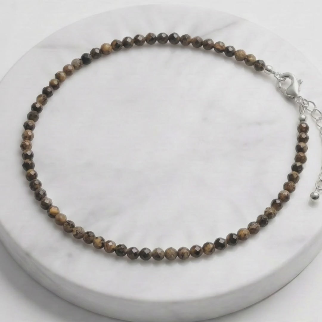 Tiger Eye Natural Stone Anklet Certified Healing Crystal Jewelry