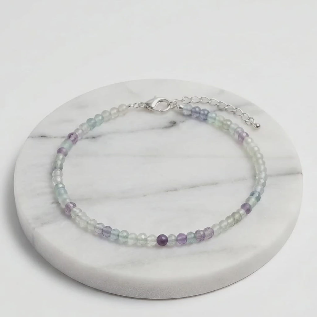 Multi Fluorite Natural Stone Anklet Certified Healing Crystal Jewelry