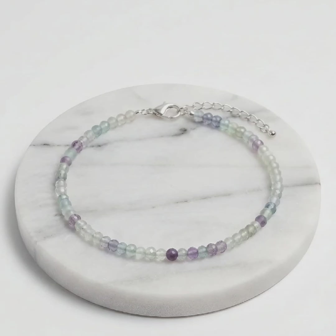 Multi Fluorite Natural Stone Anklet Certified Healing Crystal Jewelry