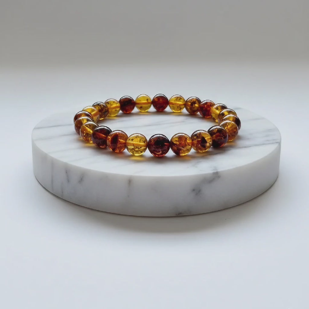 Amber Natural Stone Bracelet | Certified Healing Resin Jewelry