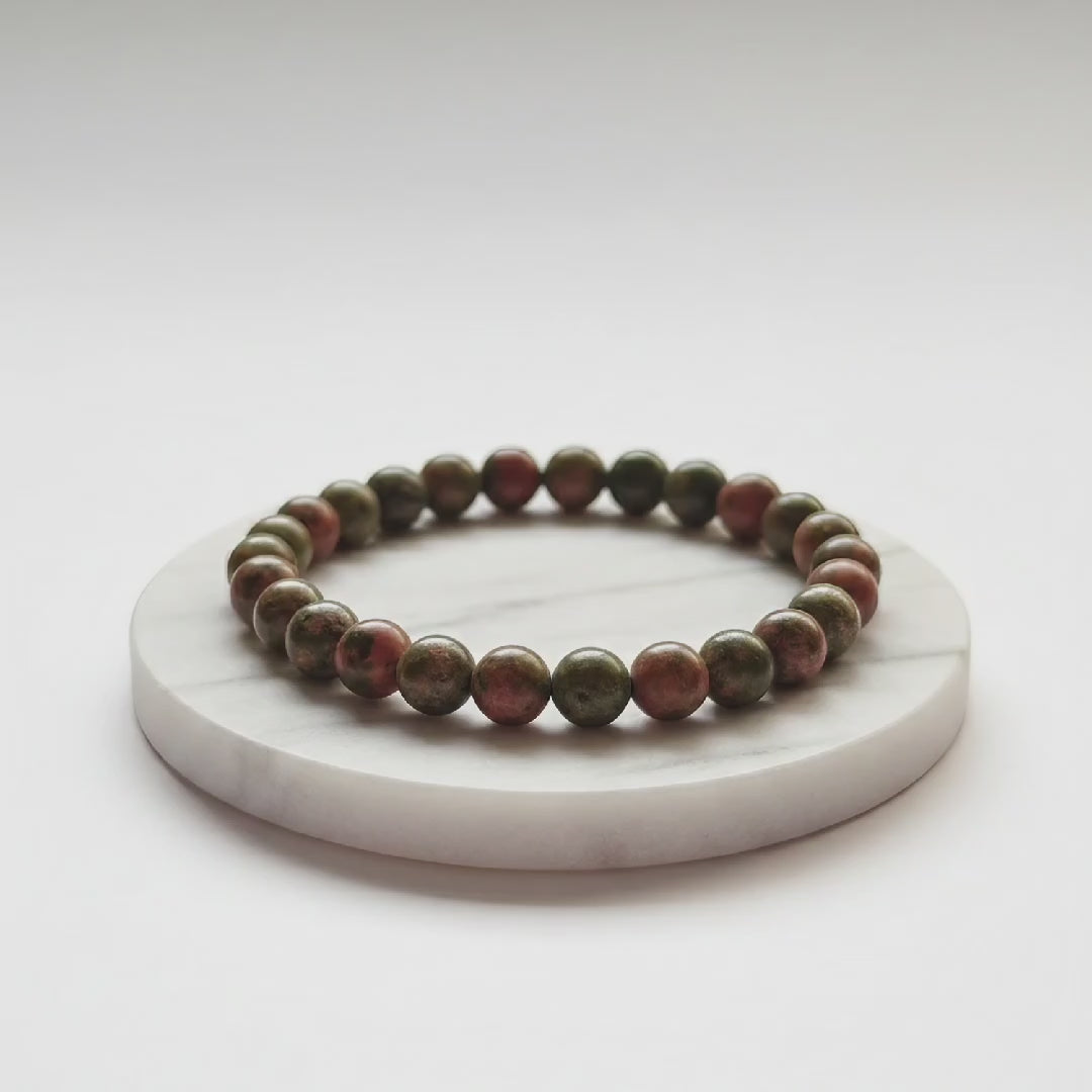 Unakite Natural Stone Bracelet Certified Green & Pink Healing Crystal Jewelry