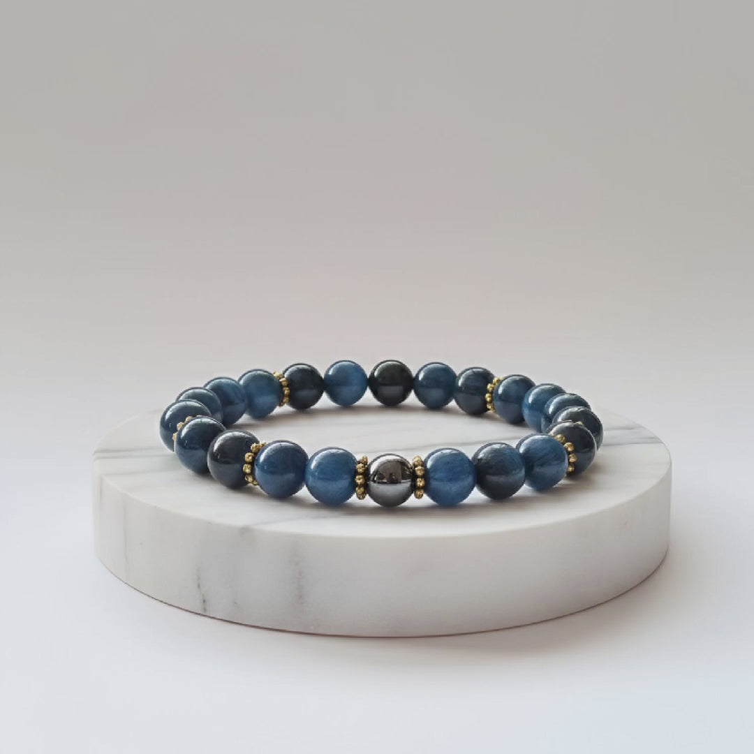 Blue Tiger Eye + Hematite + Black Tourmaline Bracelet | Certified Protective Crystal Jewelry