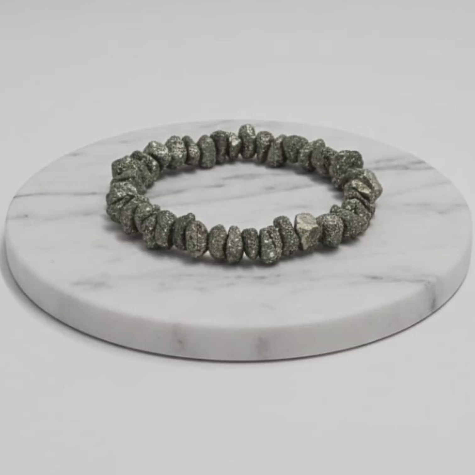 Raw Pyrite Natural Stone Bracelet Certified Golden Metallic Healing Crystal Jewelry