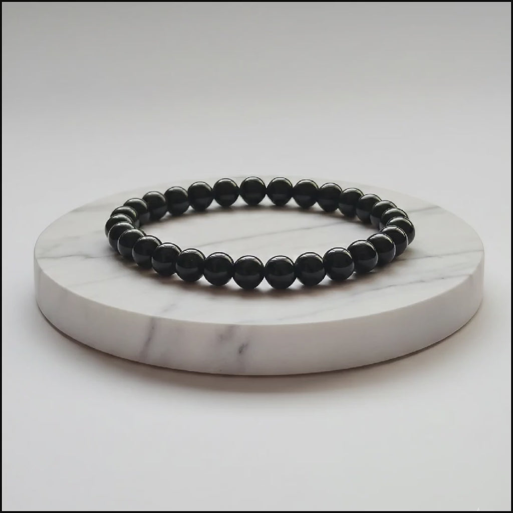 Black Tourmaline Natural Stone Bracelet | Certified Protective Crystal Jewelry