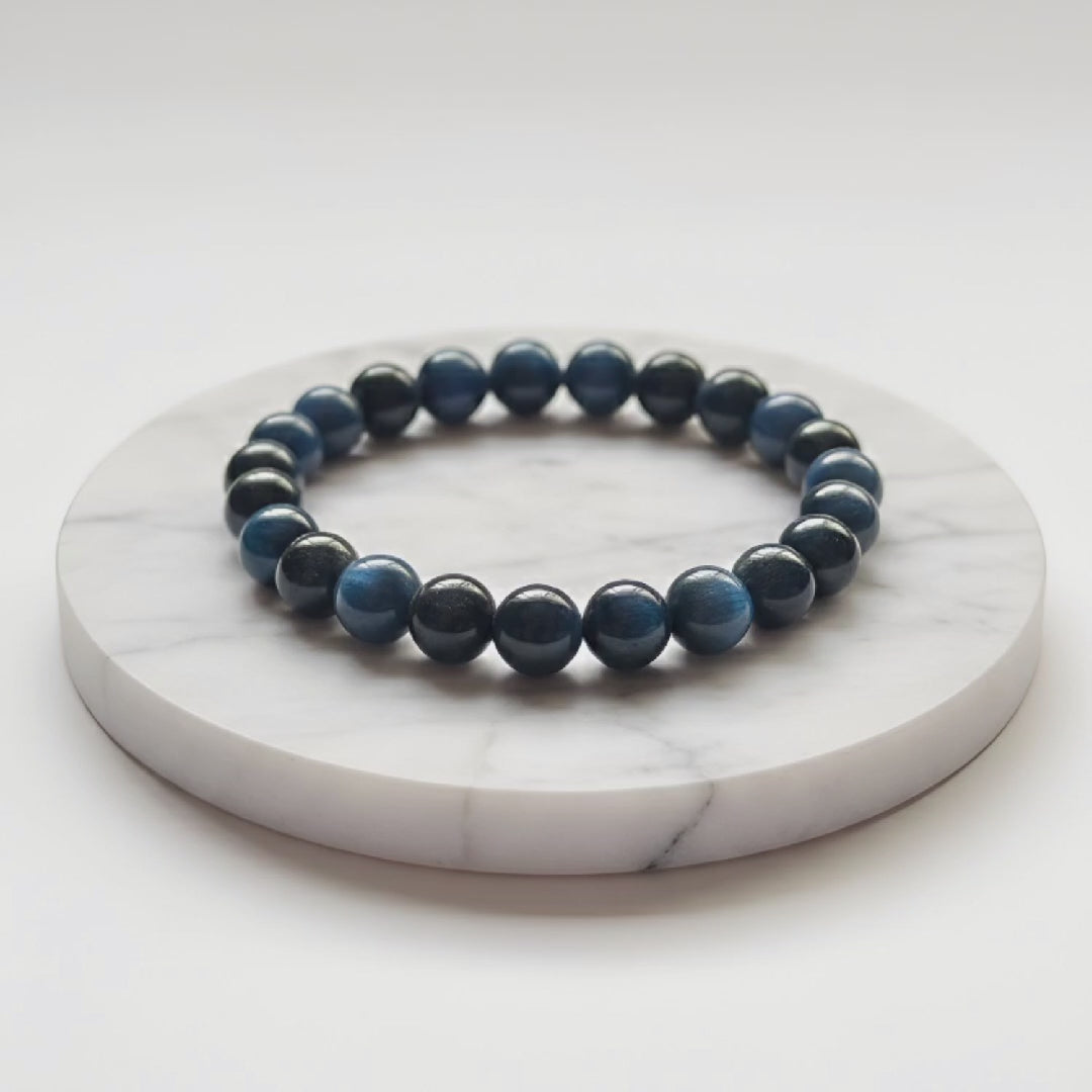Blue Tiger Eye Natural Stone Bracelet | Certified Protective Crystal Jewelry