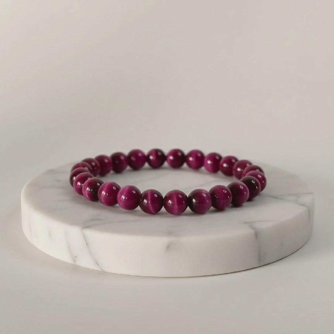 Pink Tiger Eye Natural Stone Bracelet Certified Pink-Brown Healing Crystal Jewelry