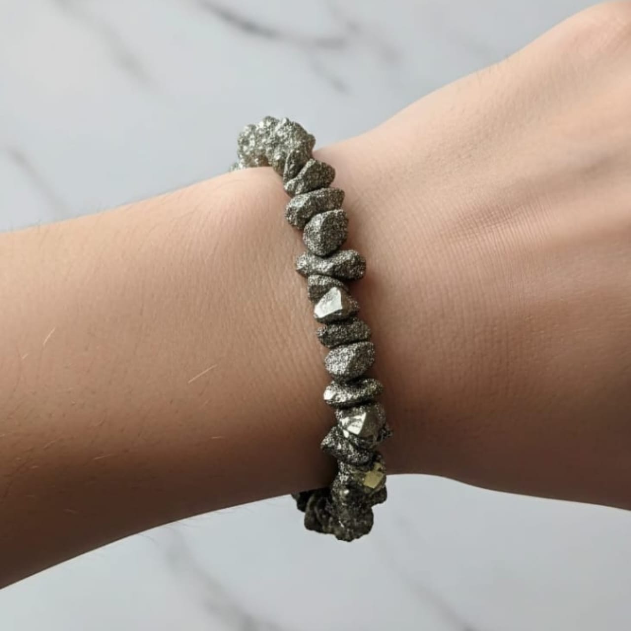 Raw Pyrite Natural Stone Bracelet Certified Golden Metallic Healing Crystal Jewelry