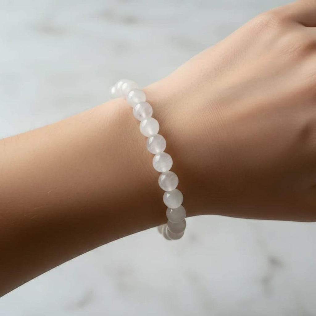 Selenite Natural Stone Bracelet Certified White Healing Crystal Jewelry