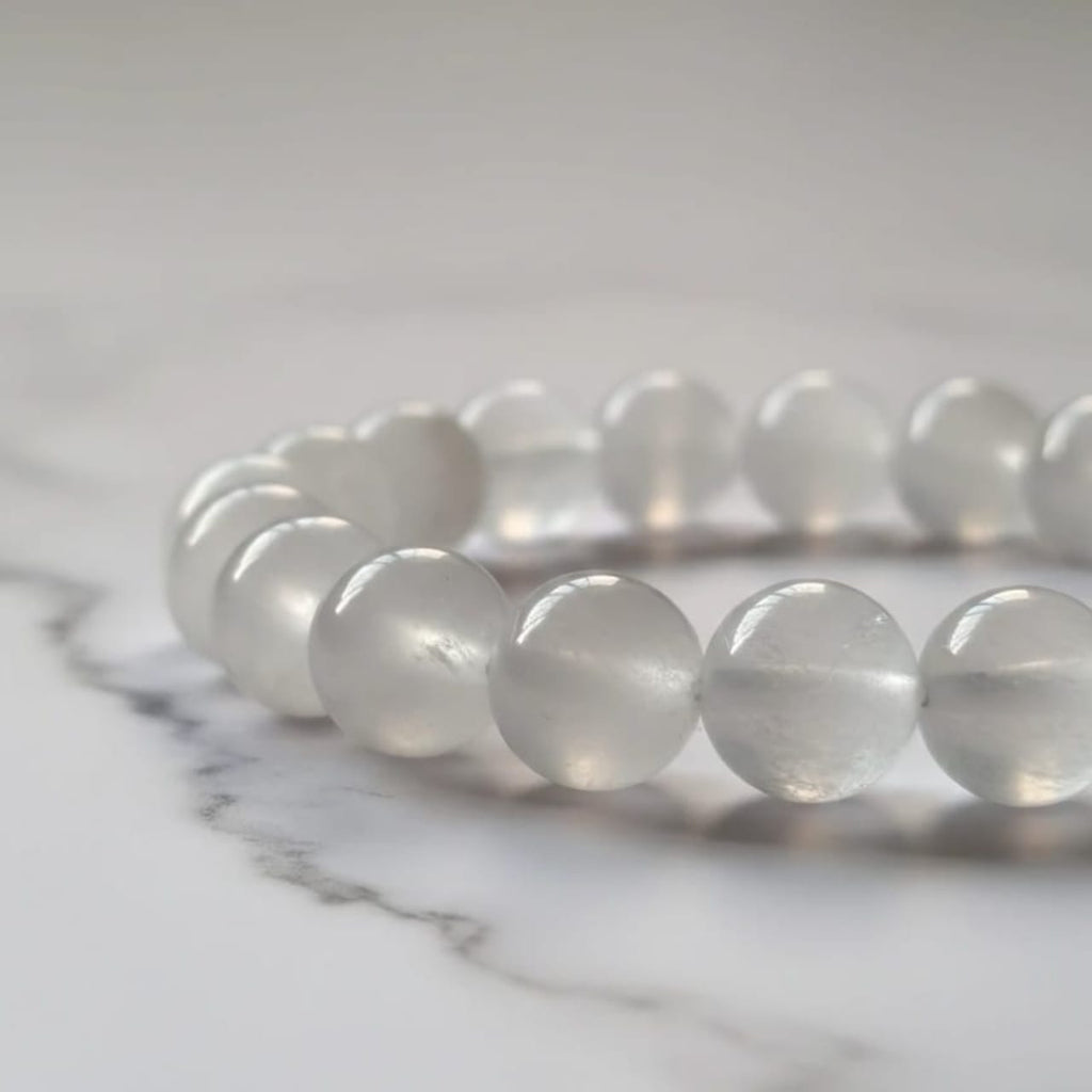 Selenite Natural Stone Bracelet Certified White Healing Crystal Jewelry