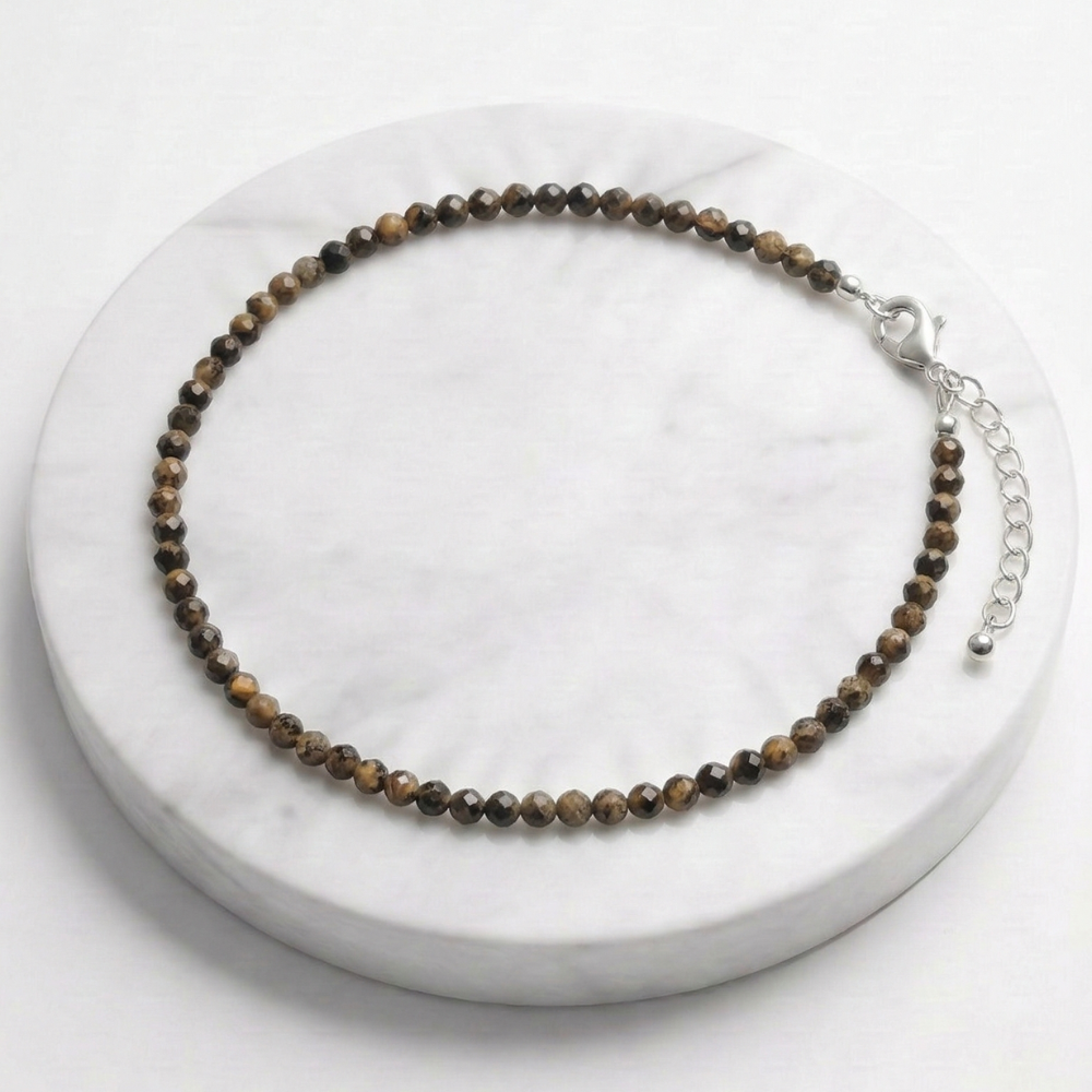 Tiger Eye Natural Stone Anklet Certified Healing Crystal Jewelry