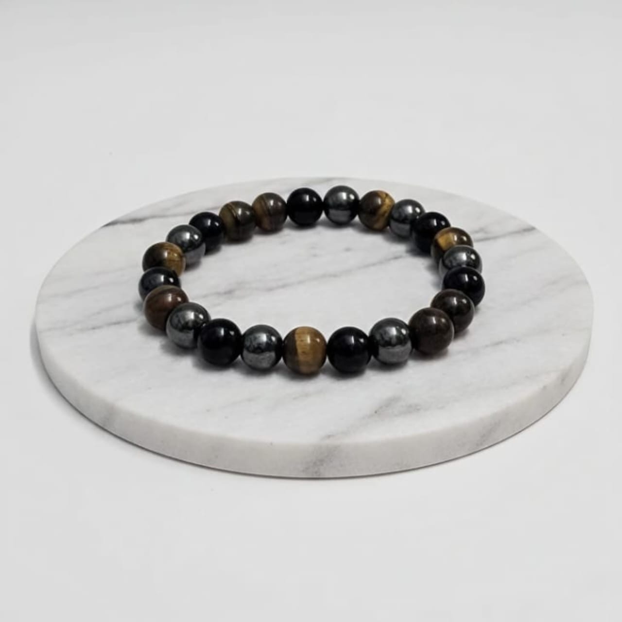 Triple Protection Natural Stone Bracelet Tiger Eye + Hematite + Obsidian