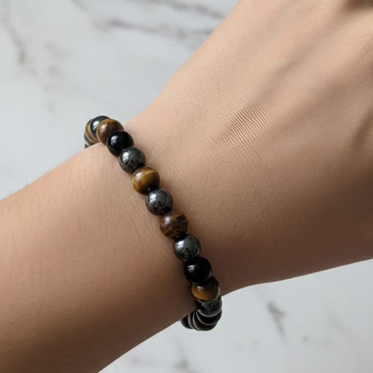 Triple Protection Natural Stone Bracelet Tiger Eye + Hematite + Obsidian
