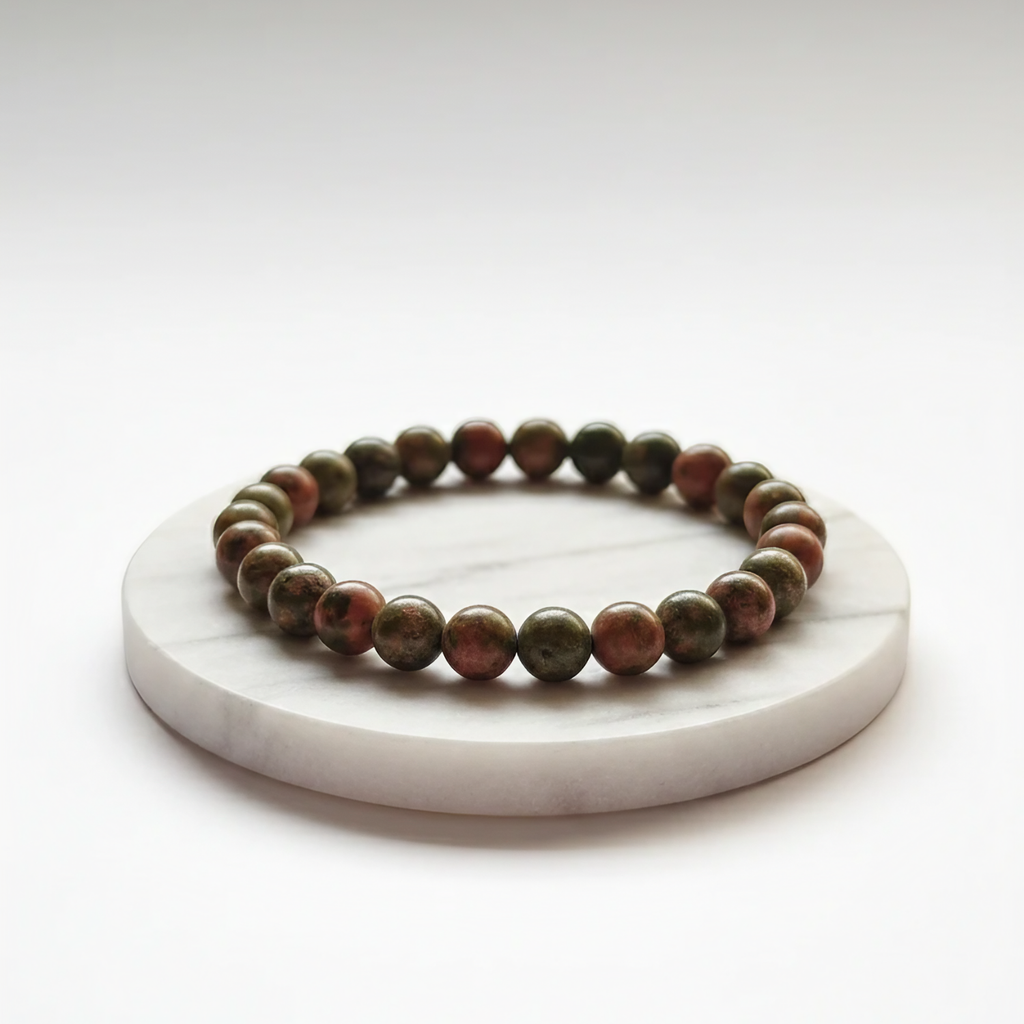 Unakite Natural Stone Bracelet Certified Green & Pink Healing Crystal Jewelry