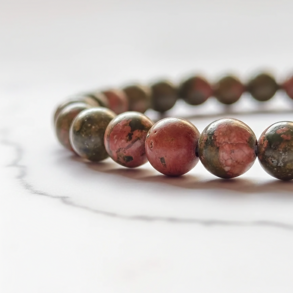 Unakite Natural Stone Bracelet Certified Green & Pink Healing Crystal Jewelry