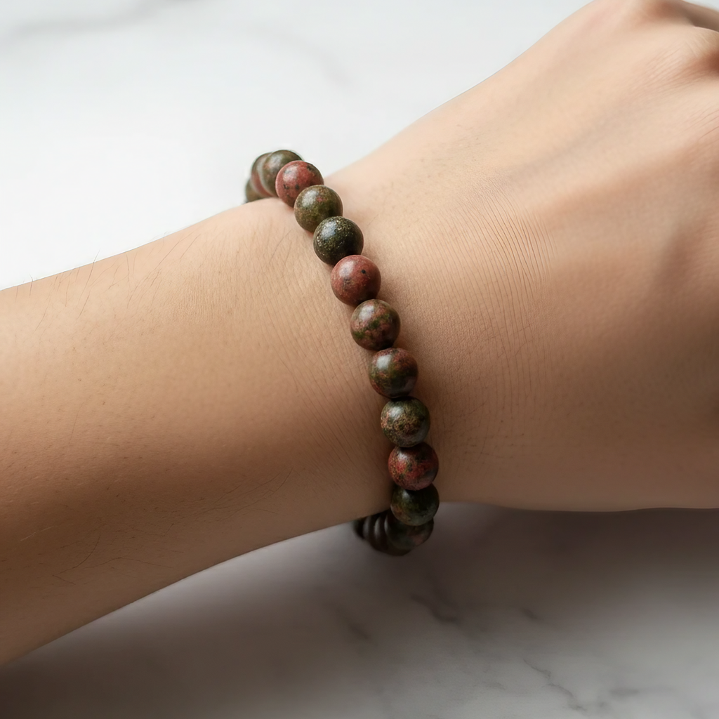 Unakite Natural Stone Bracelet Certified Green & Pink Healing Crystal Jewelry